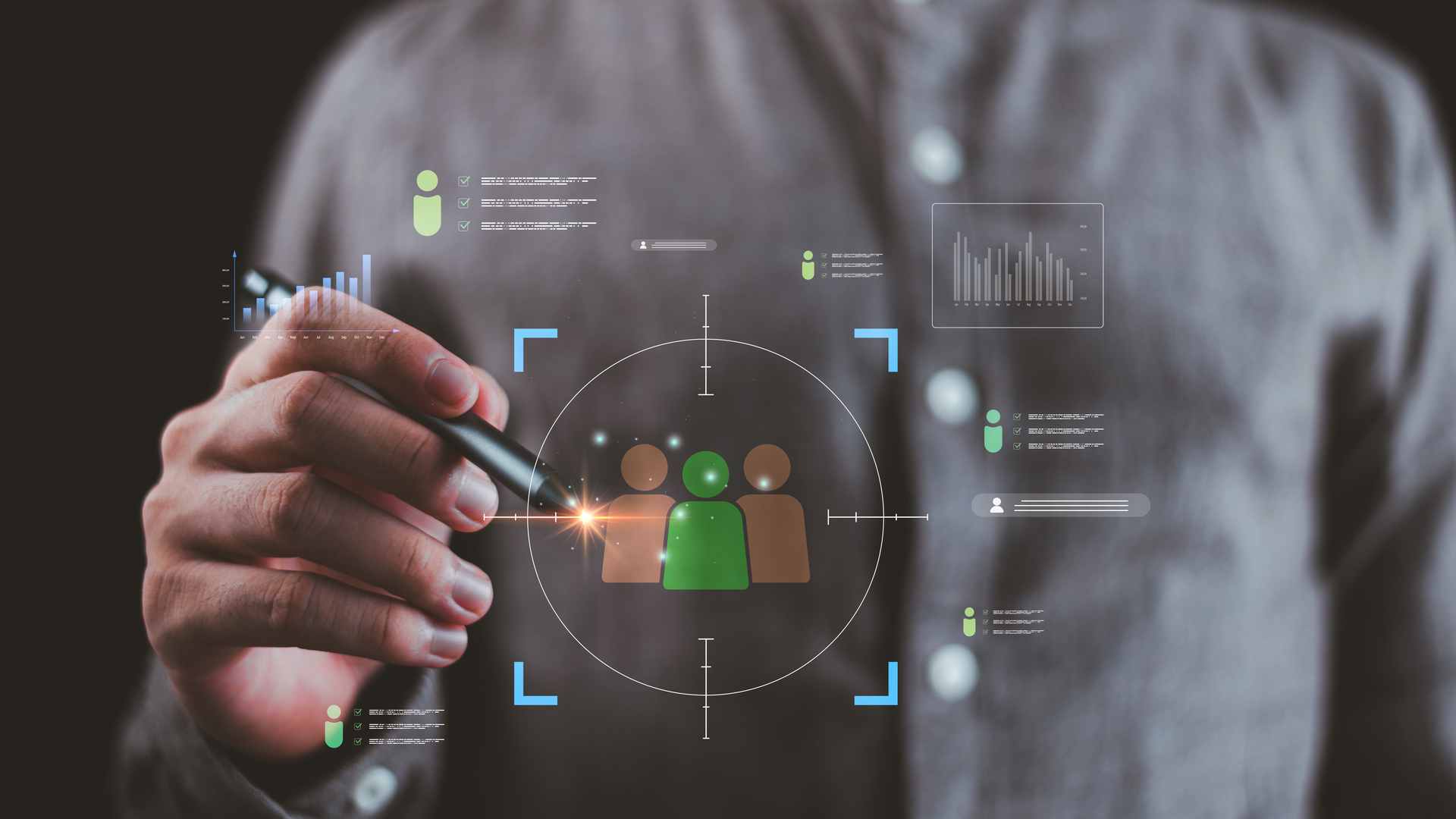Digital recruitment concept with HR technology interface, highlighting employee assessment, candidate evaluation, smart analytics for modern hiring, job applications, professional workforce management