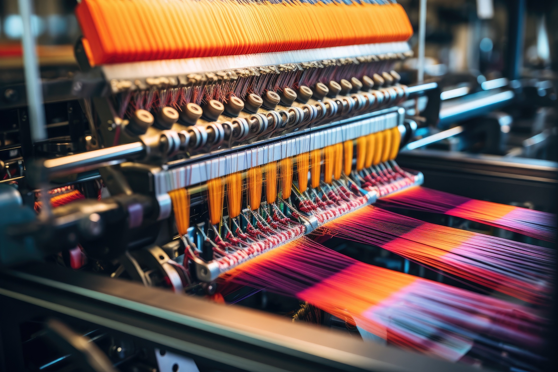 Textile industry. Textile factory. Textile industry. Textile factory, Textile factory machine weaving close up, AI Generated